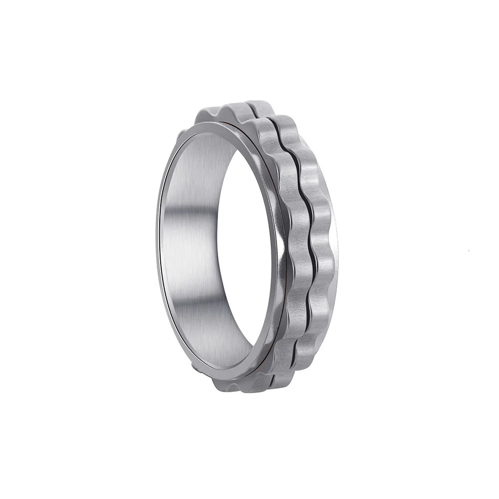 6mm Wide Rotating Gear 316L Stainless Steel Rings Silver Color Ring for Women Men Jewelry Non-fading High-quality 251110