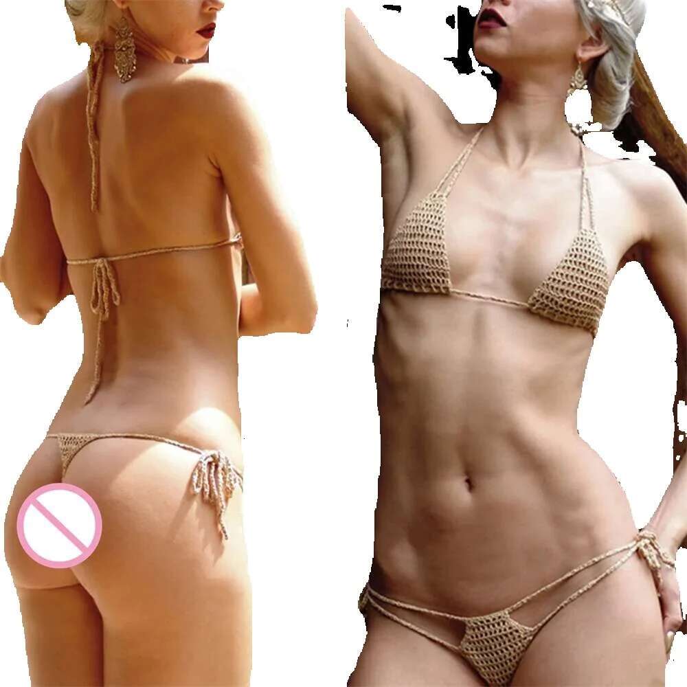 Sexy women's handmade crocheted bikini set with heart strap, two-piece summer beachwear, bohemian swimsuit, low waisted lingerie
