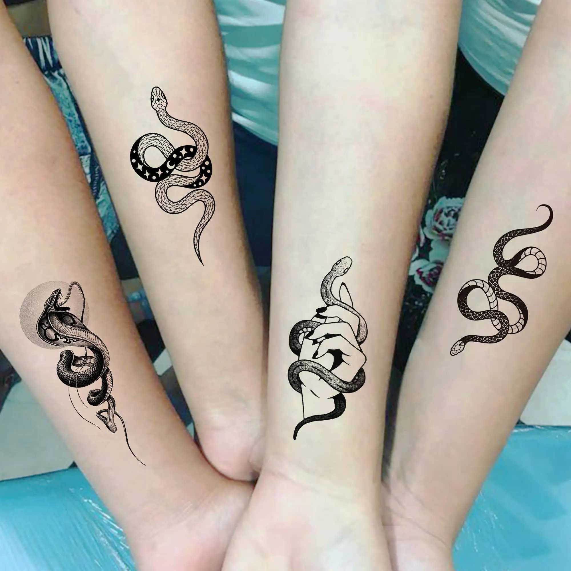 18 mini snake temporary tattoos suitable for men women neck prosthetic hand tattoo stickers DIY mini black snake holiday tattoo stickers W250410