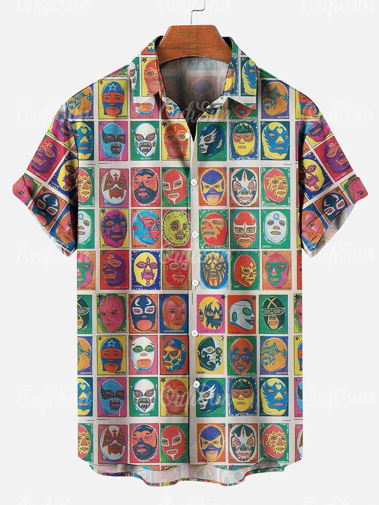 Terror mens facial shirt mask plain short sleeved shirt summer casual T-shirt oversized shirt Hawaiian mens clothing X250410