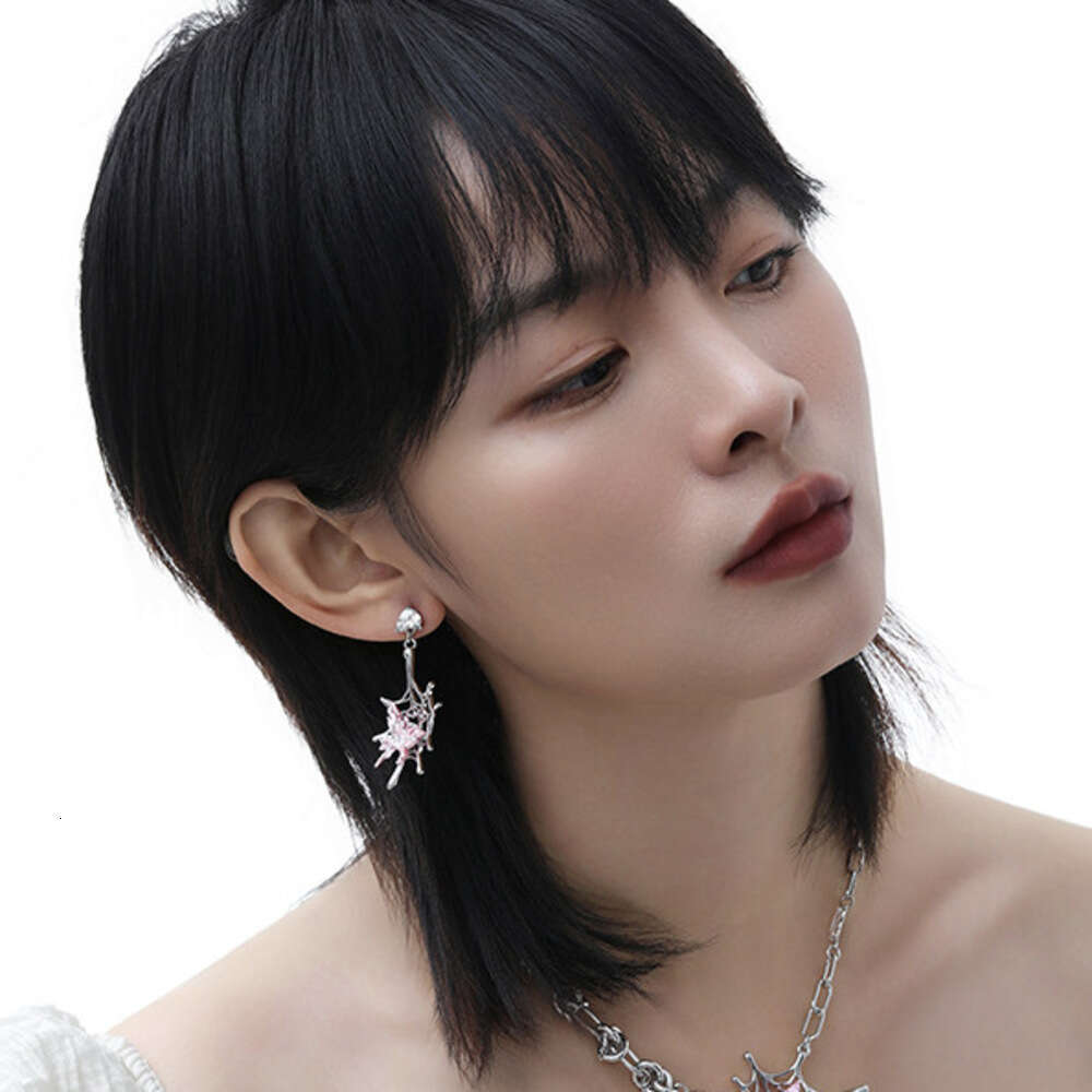 Asymmetric Spider Web Butterfly for Women Hip Hop Unique Personality Trendy Cool Niche Original Design High-end Earrings