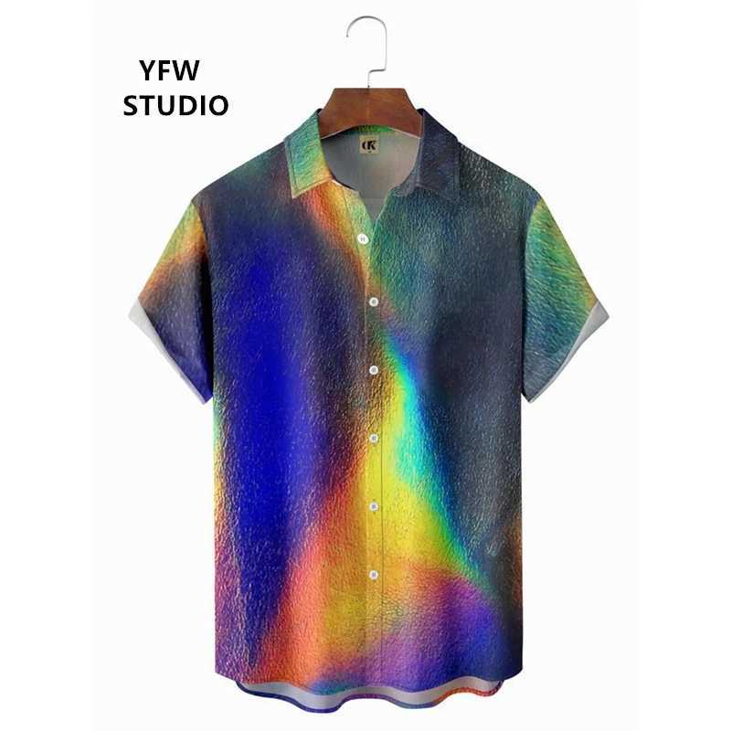 Color mixed dye tie dye 3D pattern printing mens shirt mens fashion shirt outdoor Hawaiian shirt luxury mens shirt X250410
