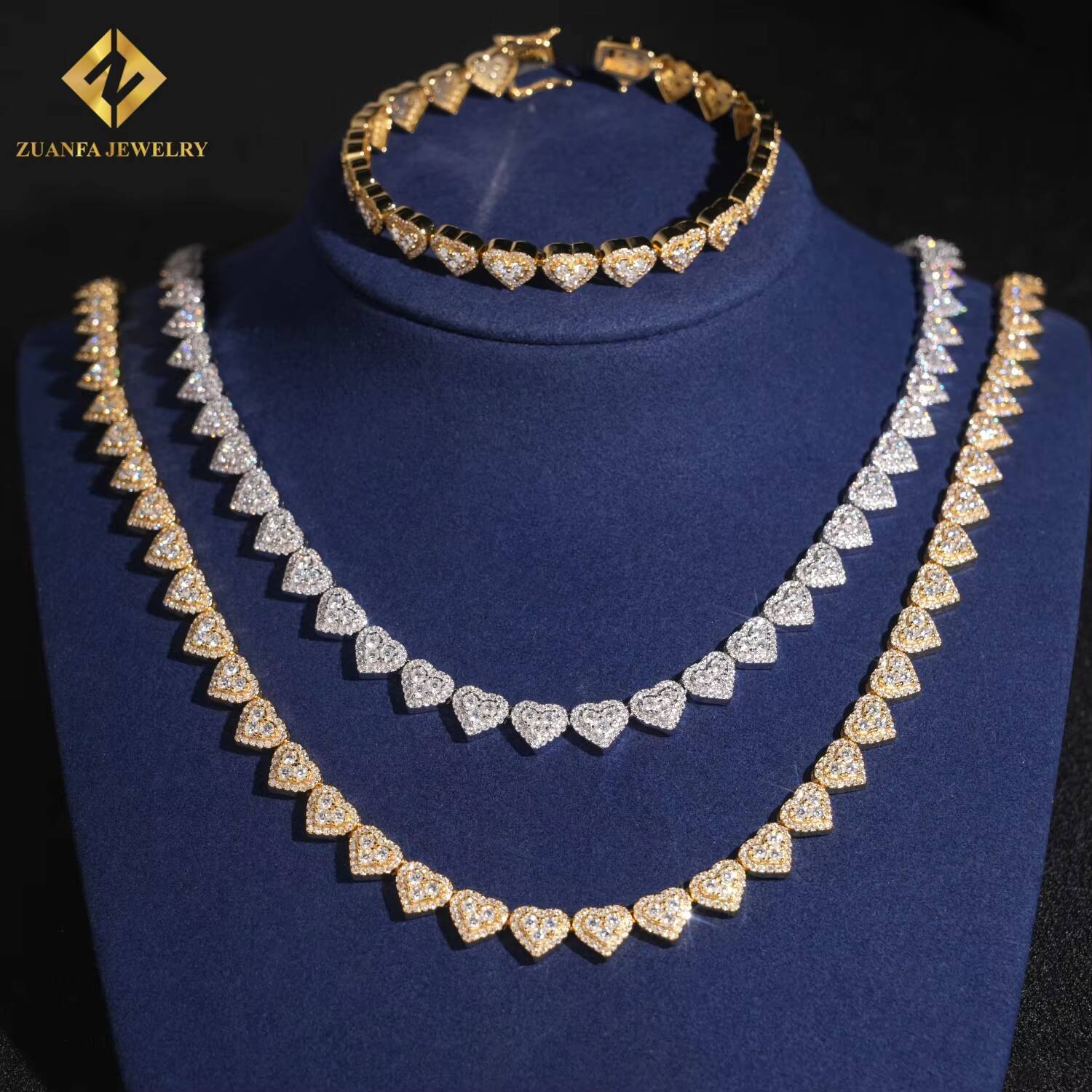 Heart Shape Jewelry Cuban Bracelets D VVS Cuban Link Chain Iced Out 925 Silver Moissanite Necklace Men