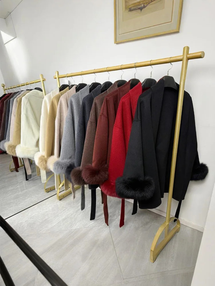 Trendix Fur Woolen Womens Autumn Coat Fashion Patchwork DoubleSided Wool Overcoat Elegant Office Jacket 251105