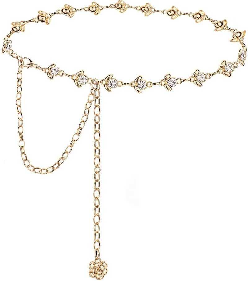 Golden metal chain with beautiful sparkling rhinestone decoration dress decoration with clothing accessories X250410