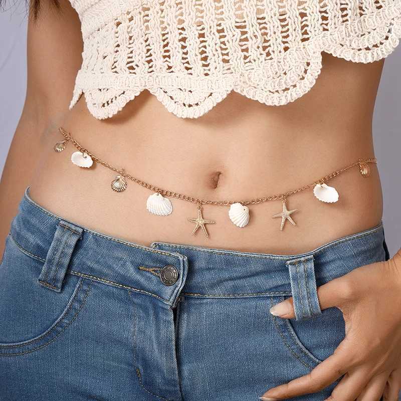 Fashionable starfish shell waist belly chain suitable for hot summer beach sexy belt bikini girls holiday jewelry gifts X250410