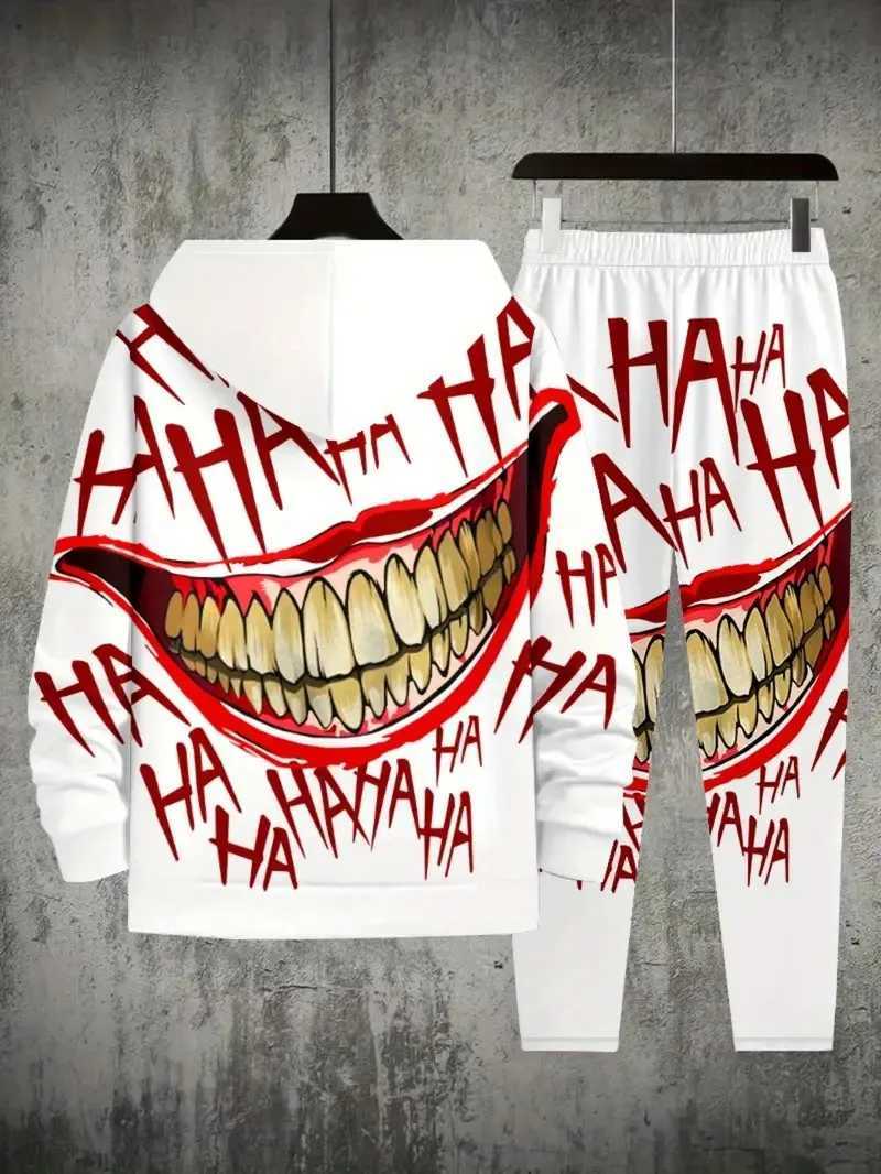 The 2025 Spring and Autumn new mens hoodie set features a casual fashionable and comfortable 3D smiling face pattern print W251110