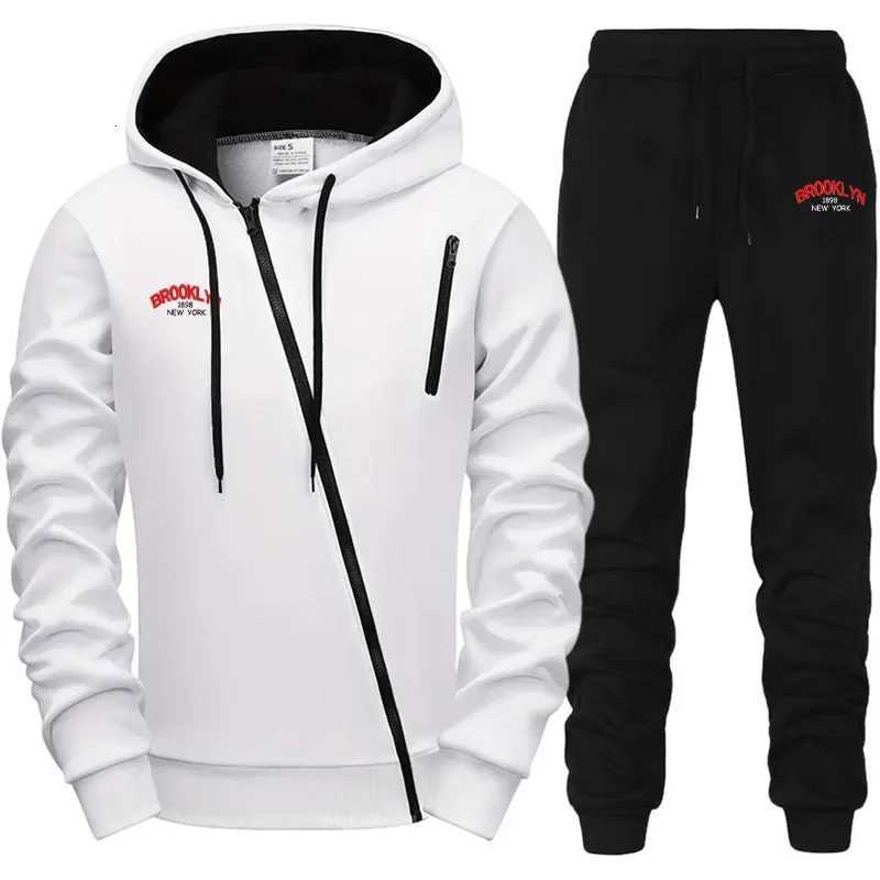 New in Mens Tracksuit Printed Casual Zip Sweatshirts Sports Jogging Mens Clothing Single Piece Coat Tops Pants Hooded Sportswear W251110