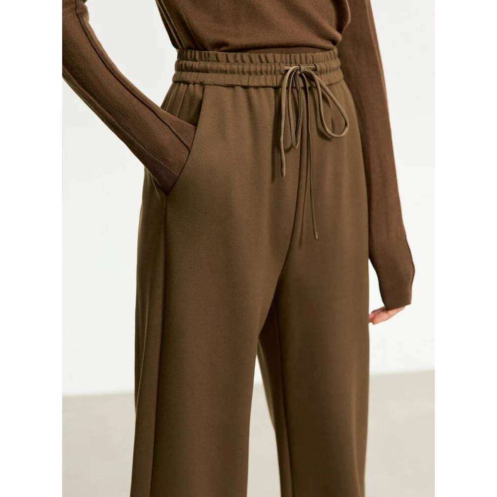 AMII Minimalism Casual Pants For Women 2025 Autumn Wide Leg New Loose Vertical Elastic Waist Drawstring Sporty Trousers 12343338