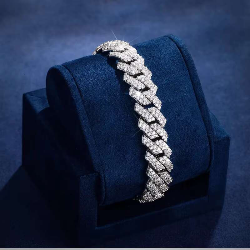 Moissanite Fine Jewelry Bracelets Bangles Cuban Link Bracelet 925 Sterling Silver Miami Custom Moissanite Bracelet Men