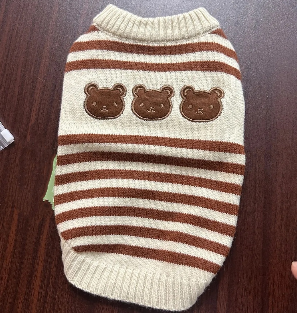 Cute Bear Embroidery Pet Sweater, Striped Knitted Dog Pullover, Warm Soft Pet Apparel, Fashionable Dog Sweater for Small Dogs, Comfortable Breathable 
