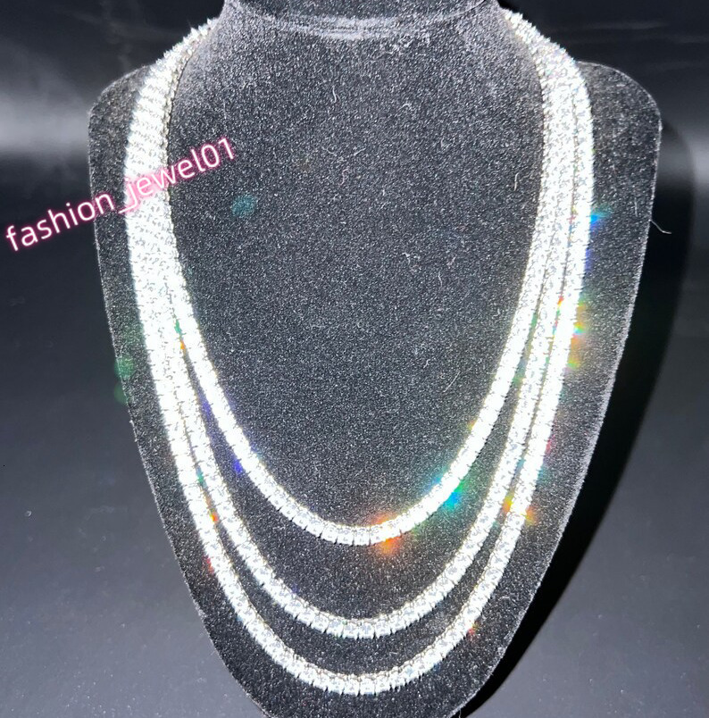RINNTIN Hip Hop 925 Sterling Silver 3mm 4mm 5mm VVS Moissanite Diamond Necklace Moissanite Tennis Chain