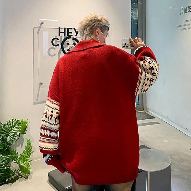 Men's Sweaters Autumn Winter Lapel Zipper Christmas Sweater Knitwear Jumpers Vintage Pattern Personalized Pullover Y2K Male Knit