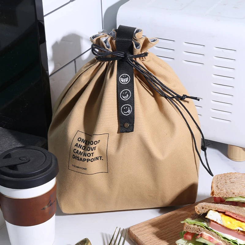Canvas lunch bag bento box handbag outdoor portable picnic dinner container school fresh food storage accessories 250401
