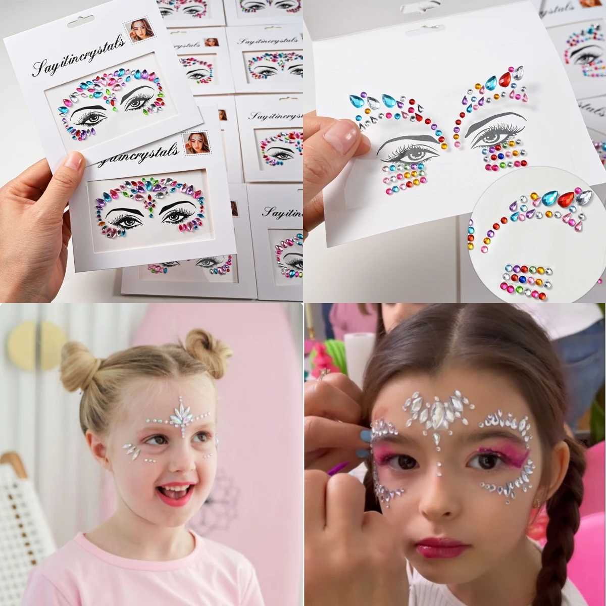 5 pieces of colorful 3D simulated gemstone eye and facial decoration gemstone stickers DIY music festival Y2K makeup party night club facial decoratio
