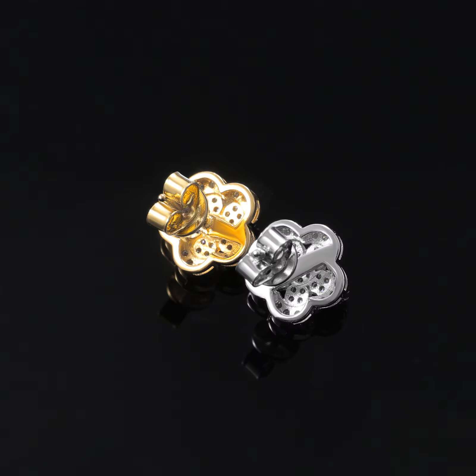 Factory Direct Drop Shipping 3 Layer Ice Out VVS Moissanite S925 Silver Lotus Stud Earrings Holiday Wedding Gifts for Men Women