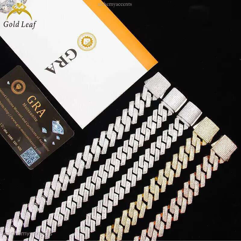 Goldleaf Fine Jewelry Sterg Sier Bracelet Hiphop k 8mm-20mm VVS Moissanite Cuban Chain