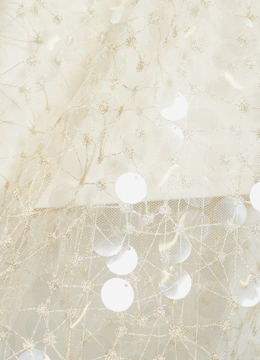 Women's Beige Sequin Straight Midi Skirt, Back Slit Zip Closure Party Skirt