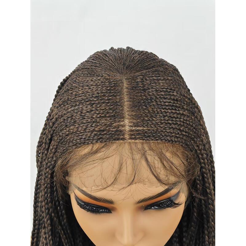 28 inch for Women Full Box Braided KnotlessBraided Wigs Lightweight Braids Synthetic Lace Front Wig Black and brown