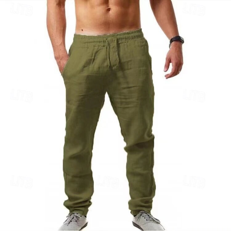 2025 Summer Mens Hip Hop Breathable Cotton Linen Loose Casual Sports Pants
