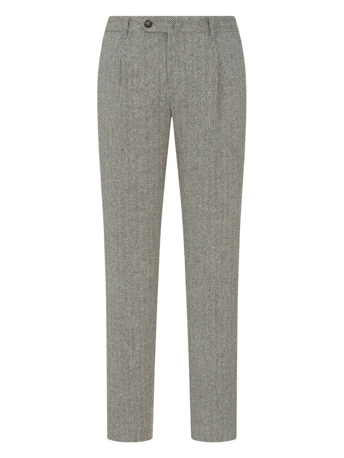 Fall Winter Elegant Italian Neapolitan Tweed Fabric Mens High Waist Straight Leg Suit Pants with Button Pleats And Check Pa 251110