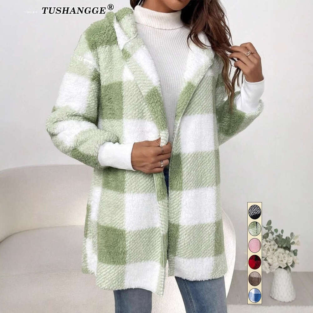 2024 Amazon Cross-Border New European and American Loose Plaid Color Block Knitted Cardigan Fashion Foreign Trade Sweater for Women
