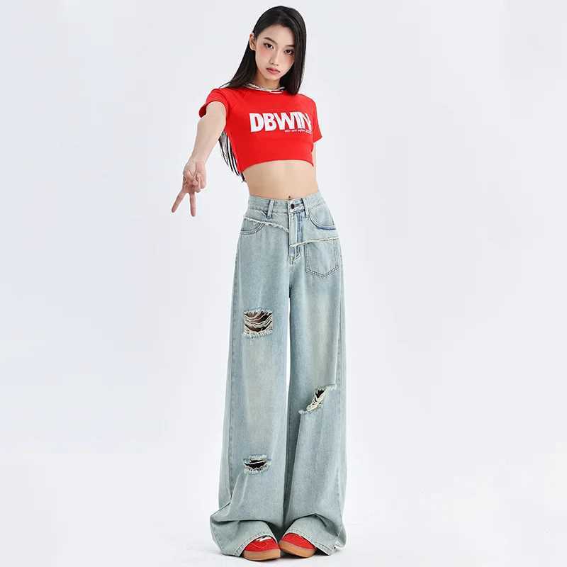 Casual Womens Pants High Waist Loose Wide Leg Summer Low Rise Jean Shorts Cowgirls Clothing Y2k Woman Womens jeans Jeans C251110