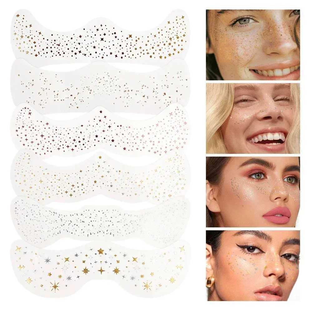 6 Hot Stamped Freckle Makeup Stickers Metal Radiant Gold Fake Freckles Temporary Tattoo Stickers Facial Makeup Stickers W250410