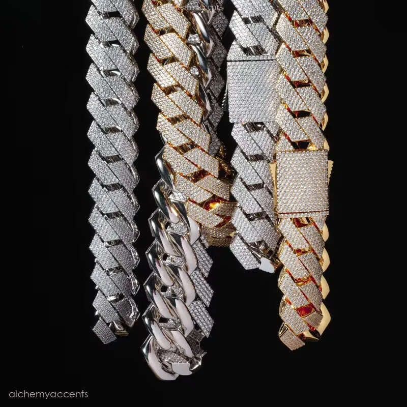 7inches to 18inches Rhombus Design 20mm Moissanite Chain Hip Hop S Sier Mossanite Cuban k Necklace