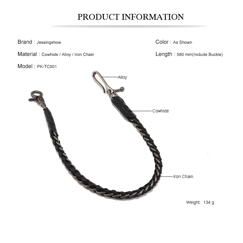 Mens punk style genuine leather bicycle keychain handmade jeans wallet waist chain mens rock n clothing accessories 250410