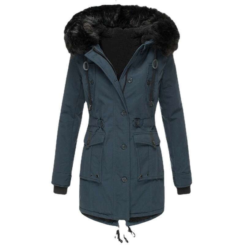 Cross-Border Clothing Fleece-Lined Thickened Jacket Women's Cotton Coat Parka With Fur Collar Winter Cold-Proof 68d9 8534