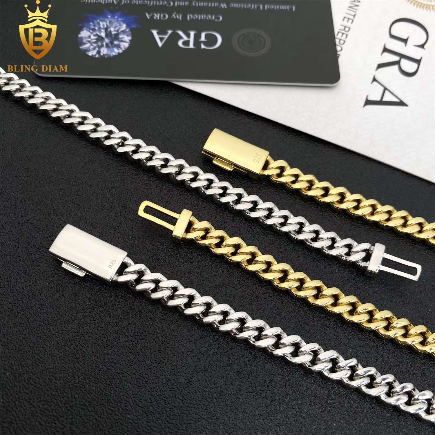 6.5mm Hip Hop Jewelry 925 Sterling Silver Vvs Moissanite Cuban Link Chain Bracelet Necklace