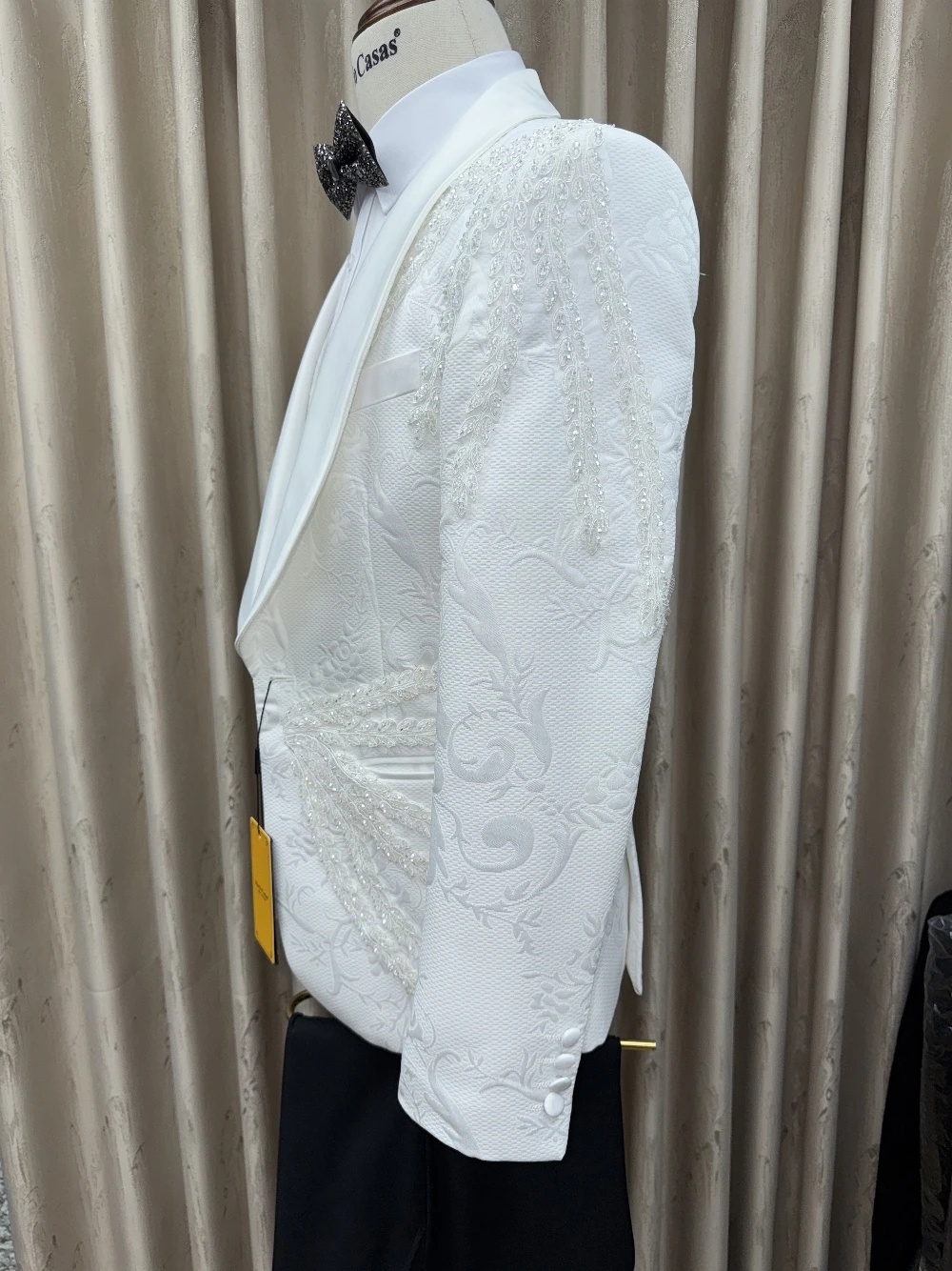 Fashion Men's Jacket Appliques Blazer 2 Pieces Set Shawl Lapel Jacquard Outfits Coat One Button Customized Jacket+Black Pants Plus Size