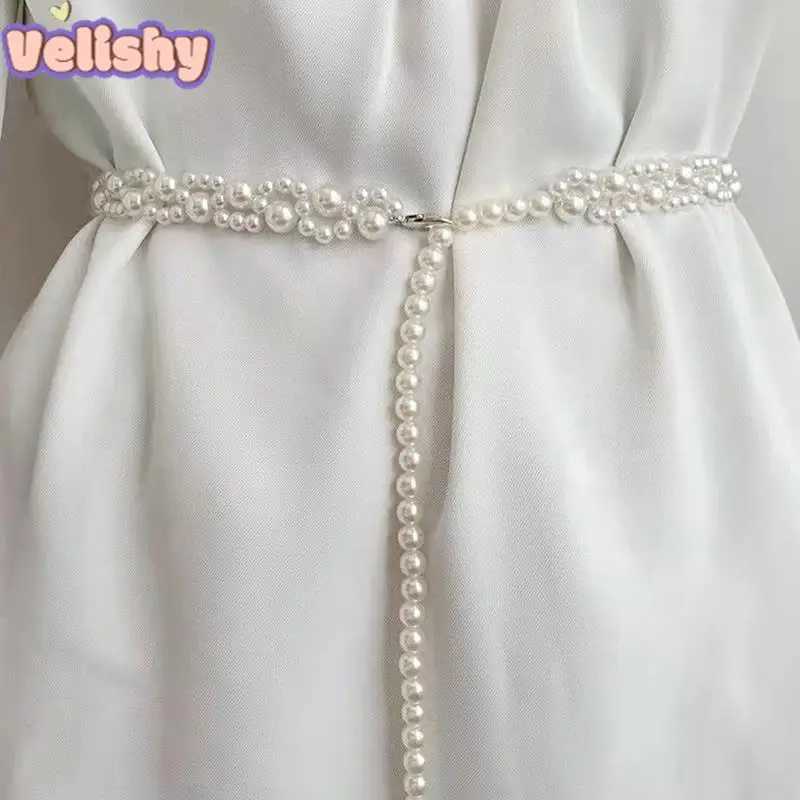 Wen waistband elegant temperature pearl strap Fem girl dress crystal strap pearl strap wedding strap girl accessories X250410