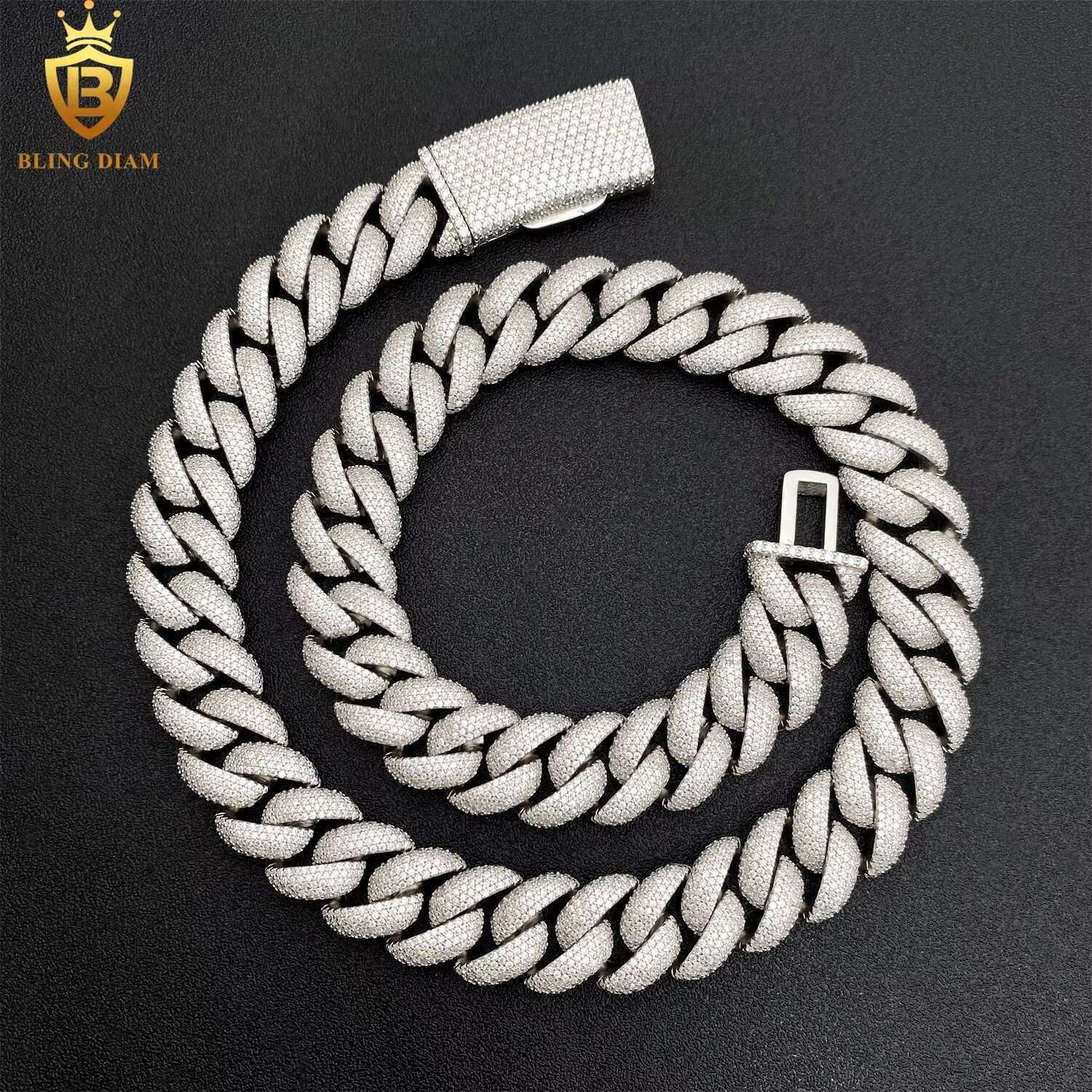 16mm 5 Rows Stones Miami Cuban Link Chain Pass Diamond Tester Hip Hop Jewelry 925 Sterling Silver Moissanite Custom
