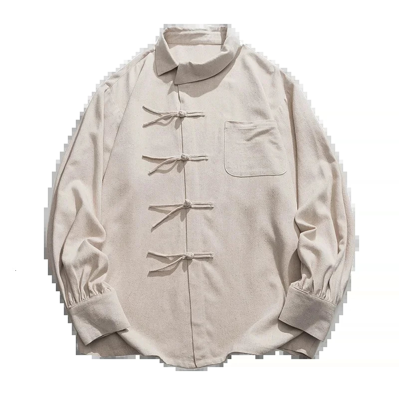 Cityboy Spring Autumn Retro Chinese Style Tang Dress Shirt Mens Cotton and Hemp Loose Plate Buckle Slant Collar Shirt Coat 250408