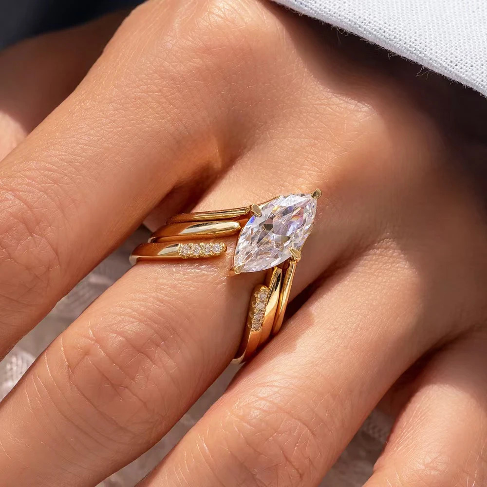 BXINY Marquise Cut Ring Set S925 Silver Plate 18K Gold for Women GRA Certified Lab Diamond Wedding Band Gifts Jewelry 251103