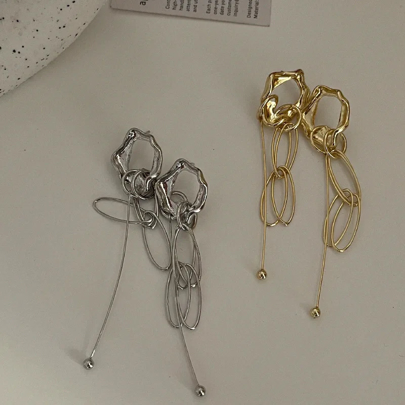 Metal Irregular Long Tassel Earrings Europe United States Temperament Fashionable Retro Geometric Stud Earrings Woman Jewelry 250409