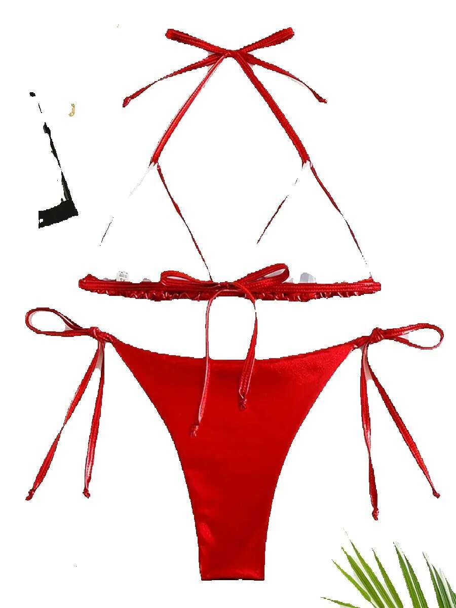 Sexy metal camisole lace up set triangle tie side bikini 2025 Brazilian women's swimsuit