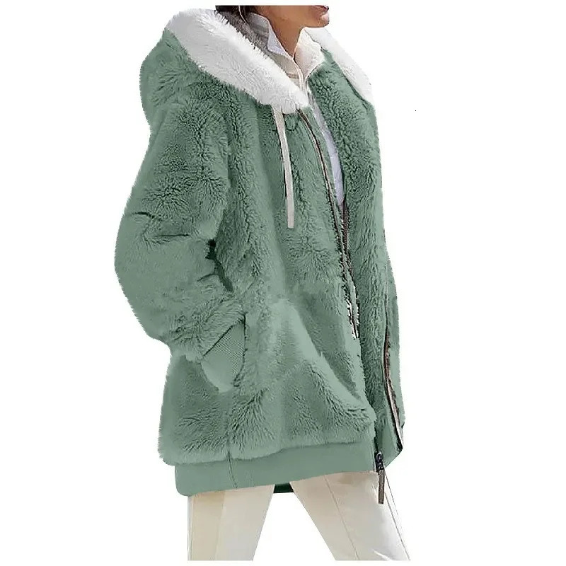 Autumn Winter Fashion Womens Coat Casual Hooded Zipper Lady Clothes Cashmere Female Fleece Jacket Solid Color Ladies Coats 251110