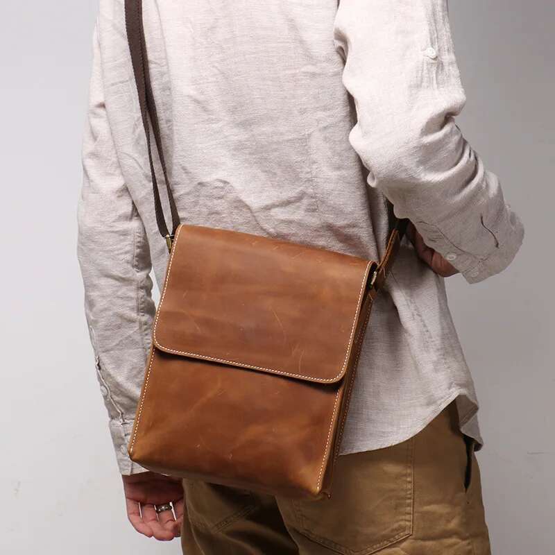 Nesitu Highend Vintage Black Brown Genuine Crazy Horse Leather Shoulder Men Women Messenger Bag For 9.7'' Ipad Phone Purse M9002
