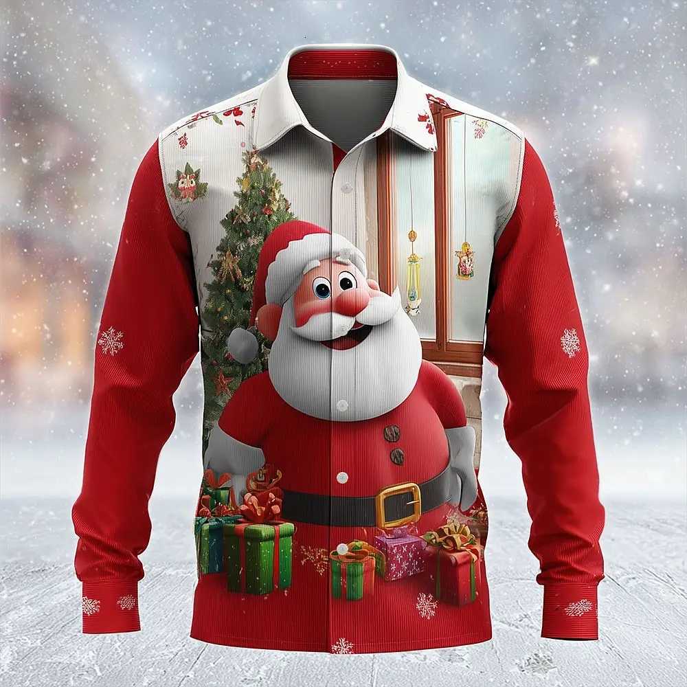 Christmas Mens Santa Claus Christmas Tree Snowflake Shirt Button Up Shirt Long Sleeve Funny Christmas Gifts Holiday Spring Fall K251110