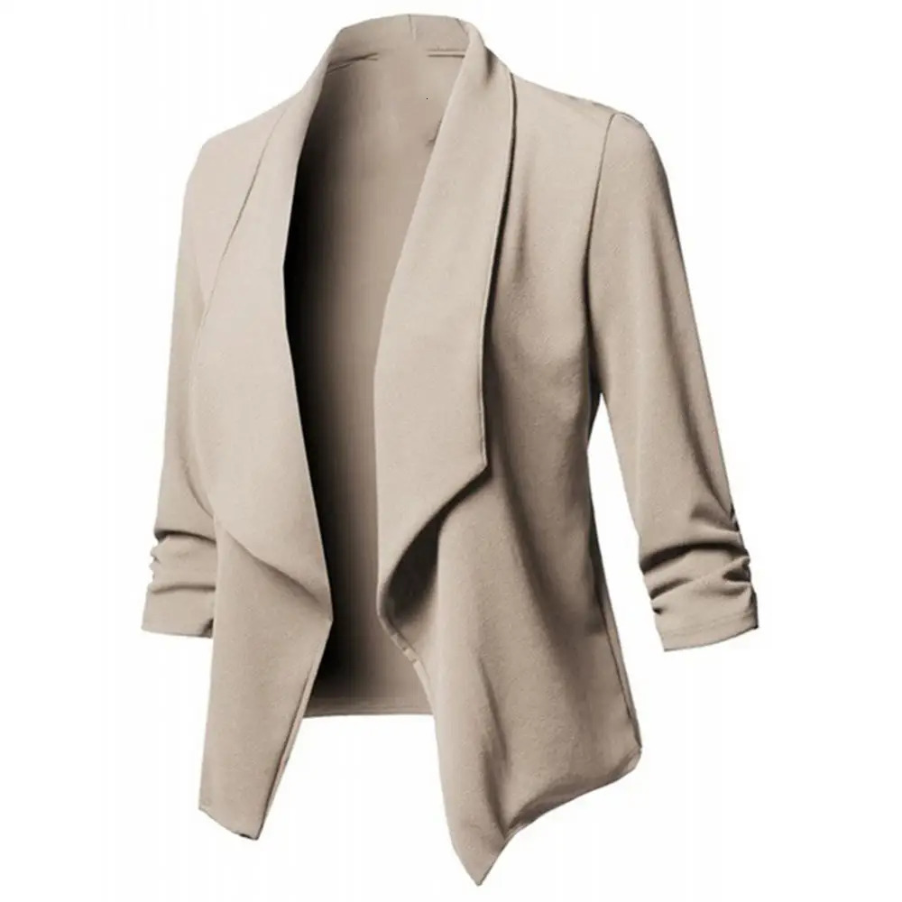 S To 5XL oversized womens jacket with open collar solid color long sleeved office casual clothing 250407