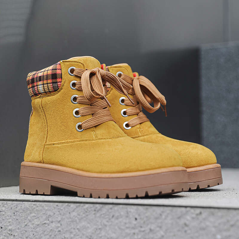 Petite 5cm Autumn Winter Outdoor Casual Martin Men Leather Round Toe Stylish Slim Fashion Short Boots YZ06