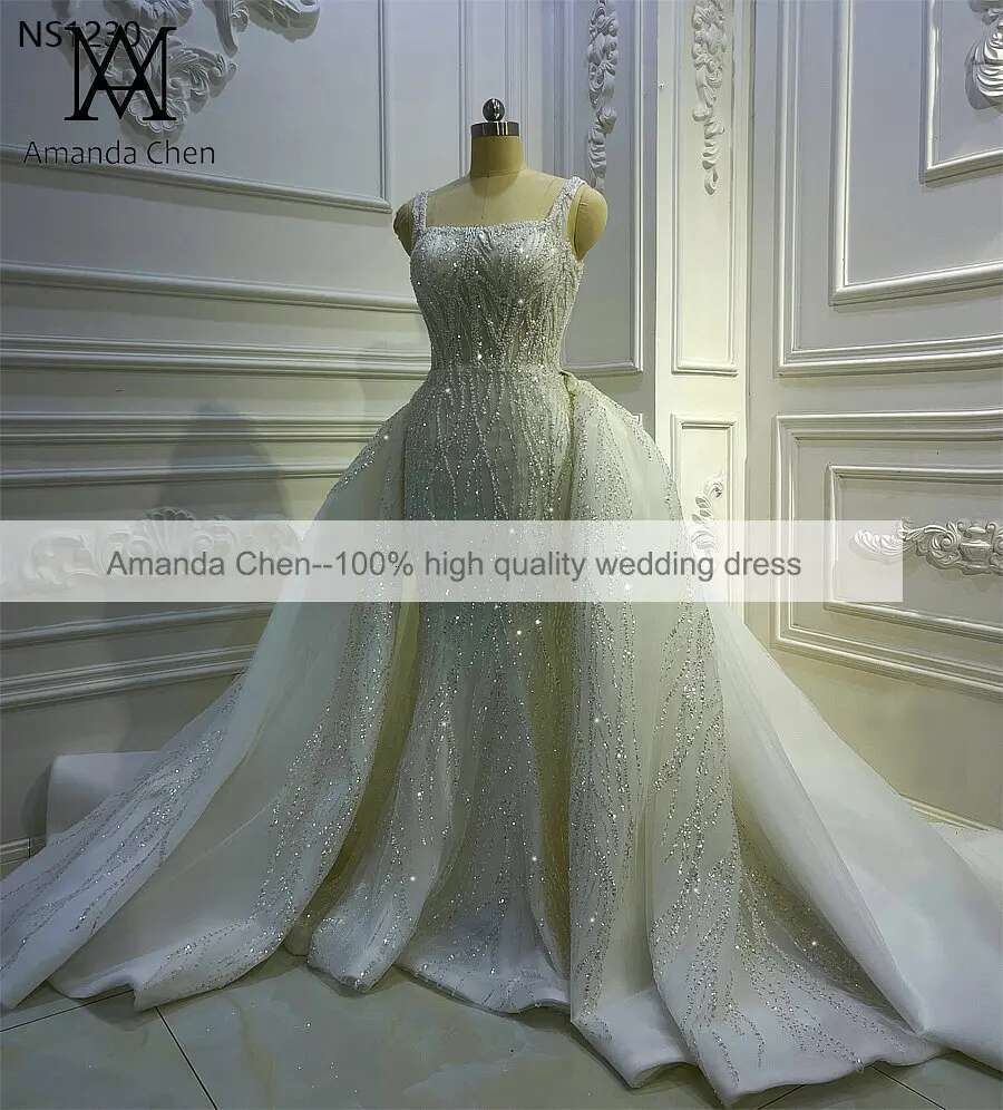 Customized AM1203 Removale Skirt Lace Appliqued Wedding Dress