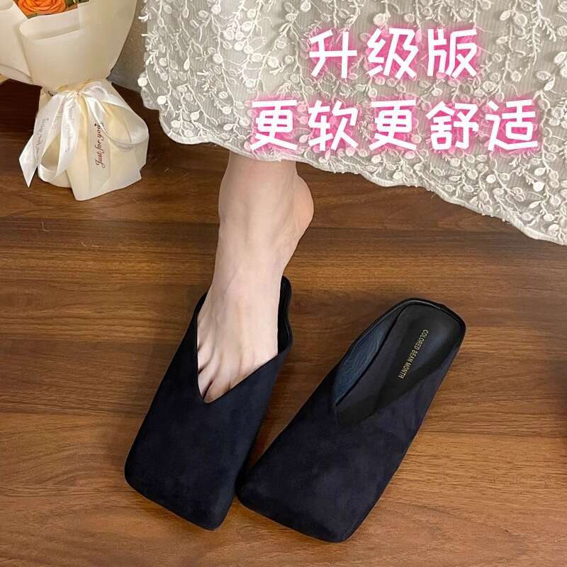Woman Sandals Baotou Half Slippers For Women S Outdoor Wear Spring Summer New Style Niche Square Head Velvet Casual Versatile Soft Soled Muller Shoes