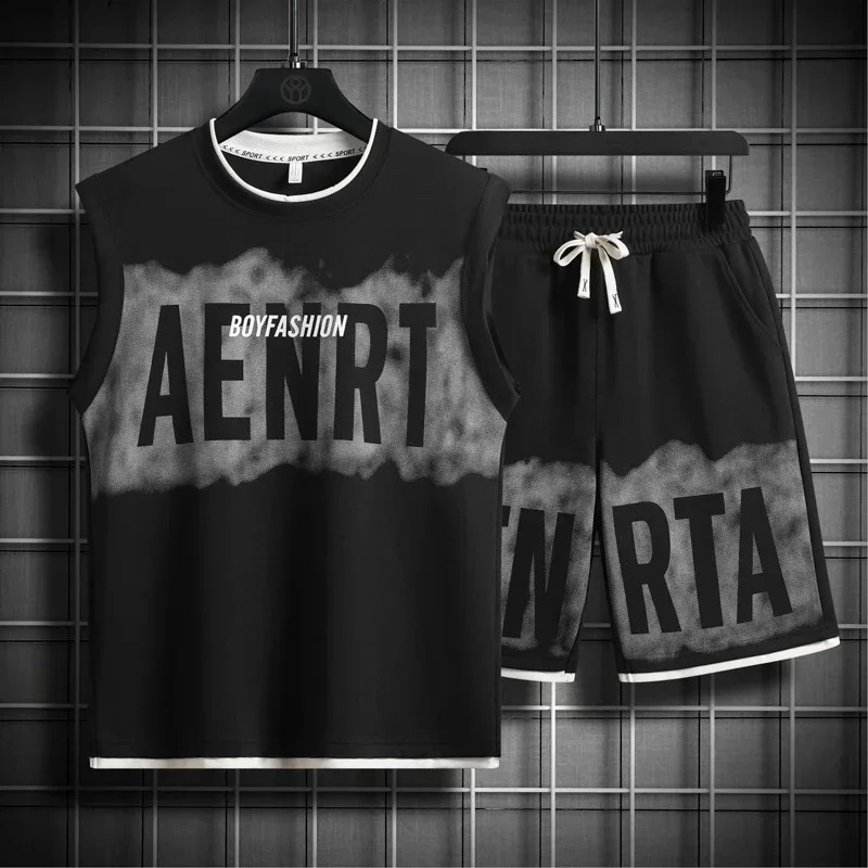 Tracksuit Mens Set Short Sleeves T-Shirt Shorts Sportswear Sporting Suit Oversize Men Clothing Sweatpants Ropa Para Hombre 250407