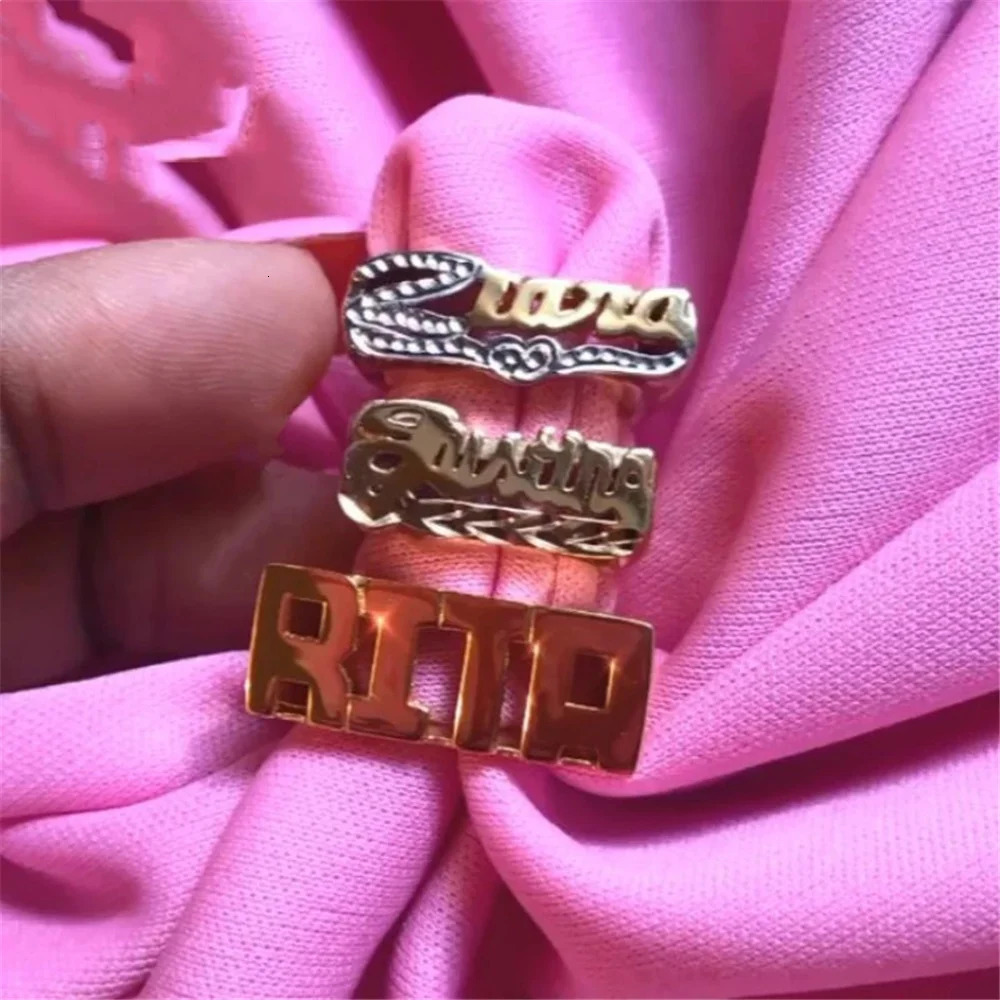 Custom Double Layers Nameplate Ring Hip Hop Women Two Color Name Ring Retro Jewelry For Gift Drop 250409