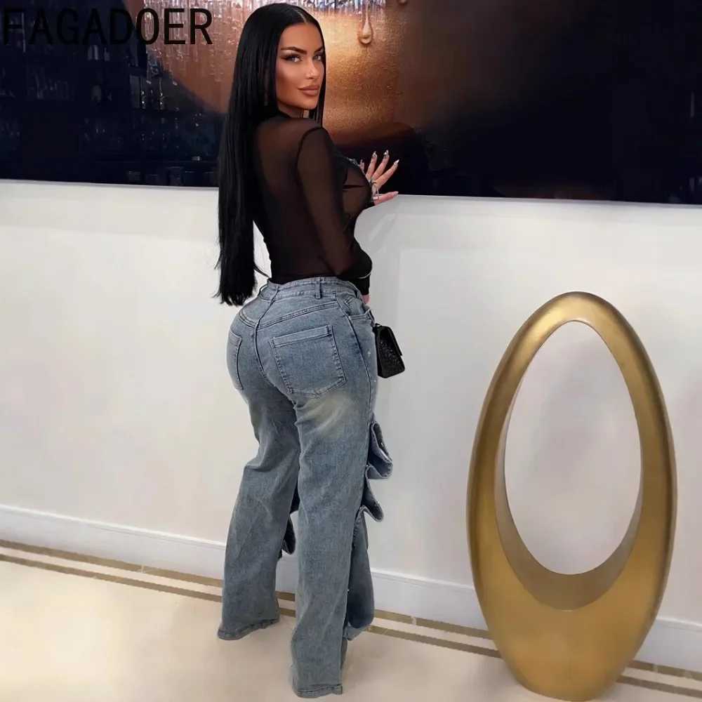 FAGADOER Y2K Retro Straight Denim Pants Women Buttons Irregular Patchwork Jeans Trendy Female Streetwear Bottoms 2025 Spring New C251110