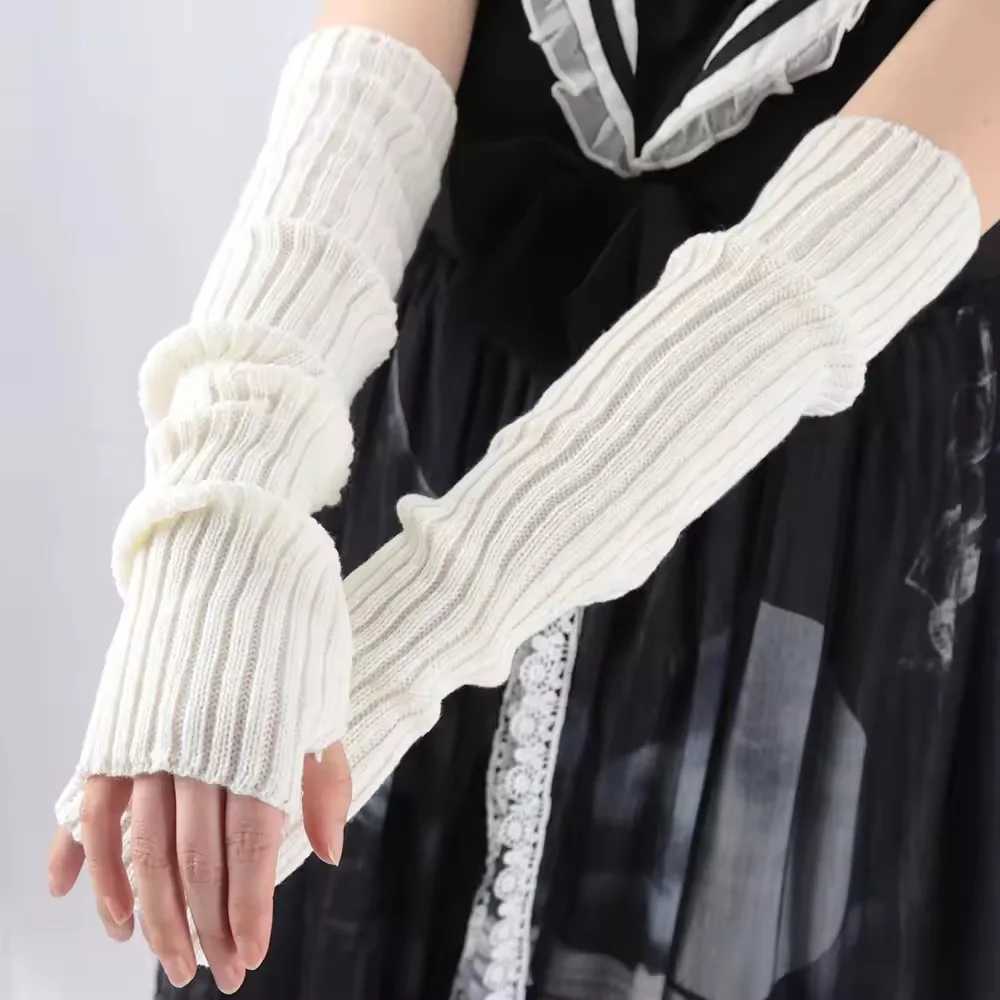 Winter Korean Style Knitted Warm Gloves for Women Punk Gothic Fingerless Sleeve Arm Gloves Soft Harajuku Girls Accessories L251110